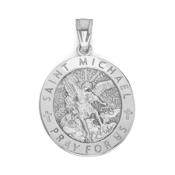 Solid 14k White Gold Saint Michael Pendant - Spiritual Gift for Strength - Picture 1 of 5